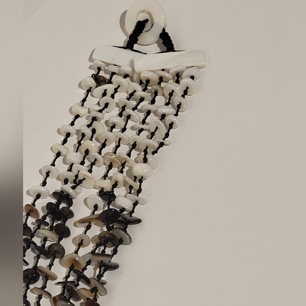 Iridescent Shell Disc 8 Rows Shell Beads Hand Kno… - image 4